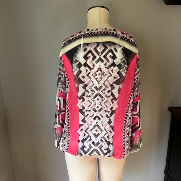 AGB Blouse Tribal Geometric Pattern Petal Pink Elastic Hem Flowy Blouse Size M - Picture 2 of 9